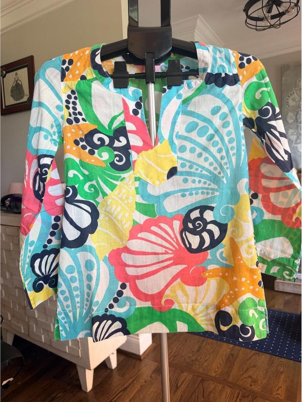 Lilly Pulitzer "Chiquita Bonita" Thandie Tunic Top Woven Blouse Resort XS EUC